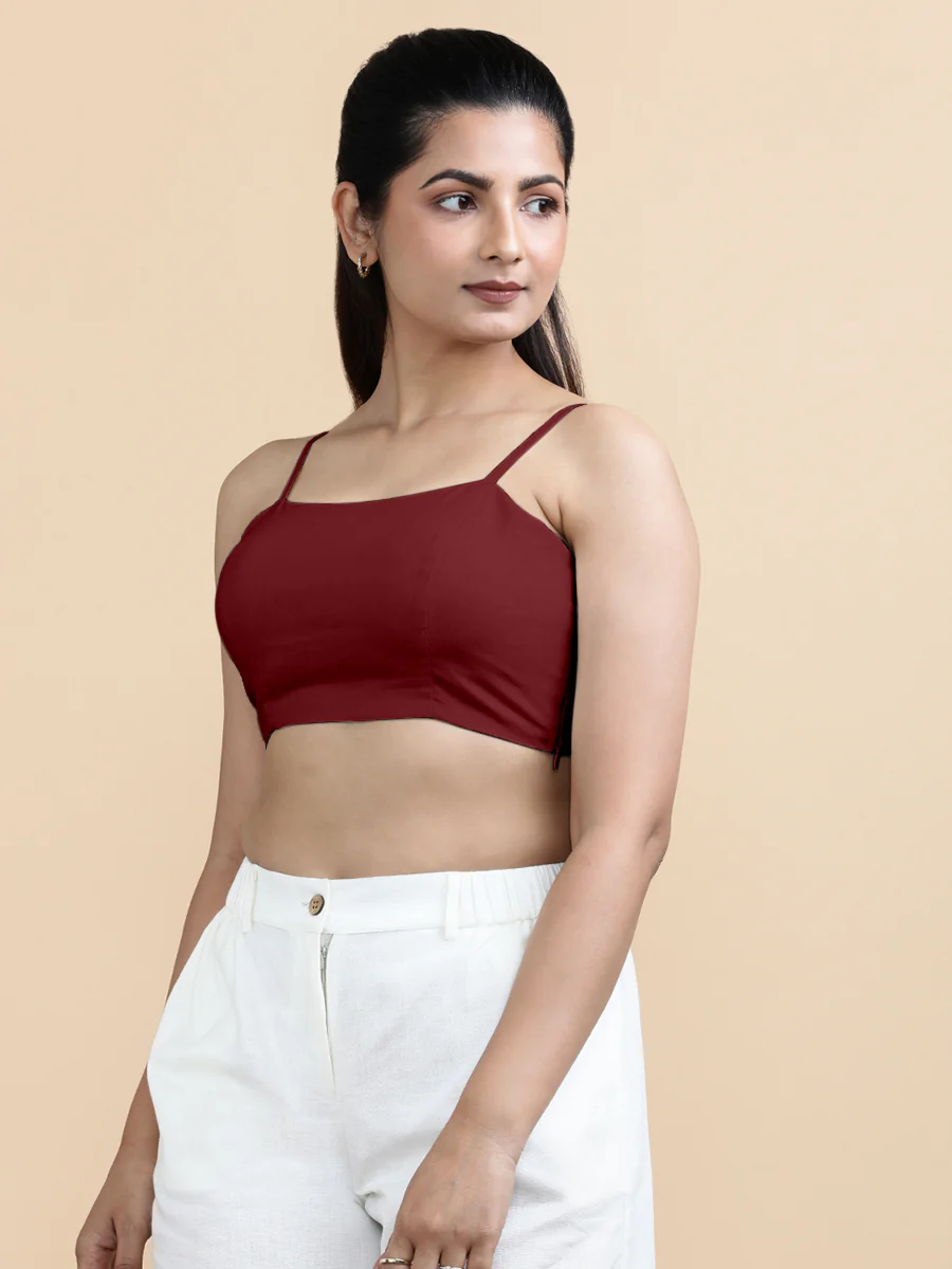 Gloria x Soma | Women's Cropped Top in Cranberry Red Linen - Image 8