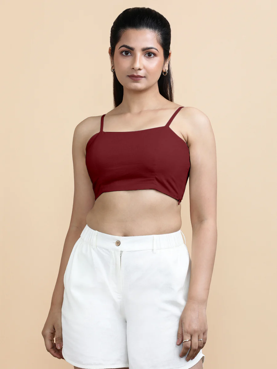 Gloria x Soma | Women's Cropped Top in Cranberry Red Linen - Image 9