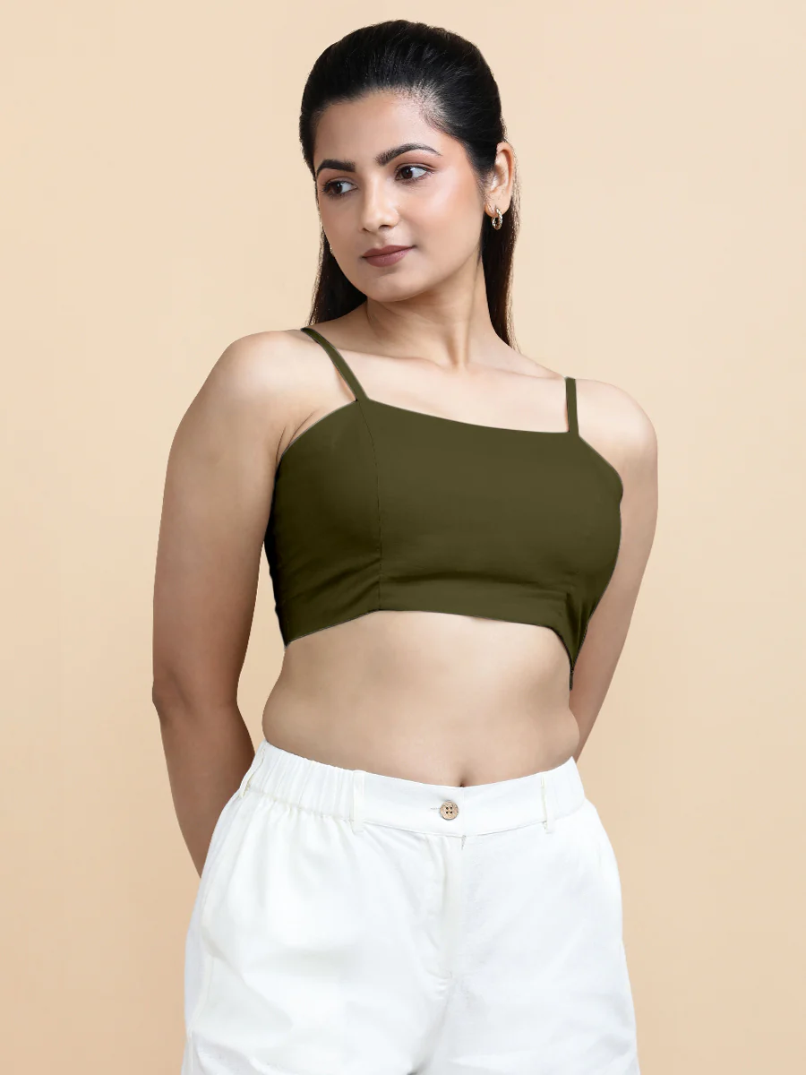 Gloria x Soma | Women's Cropped Top in Deep Olive Green Linen - Image 4