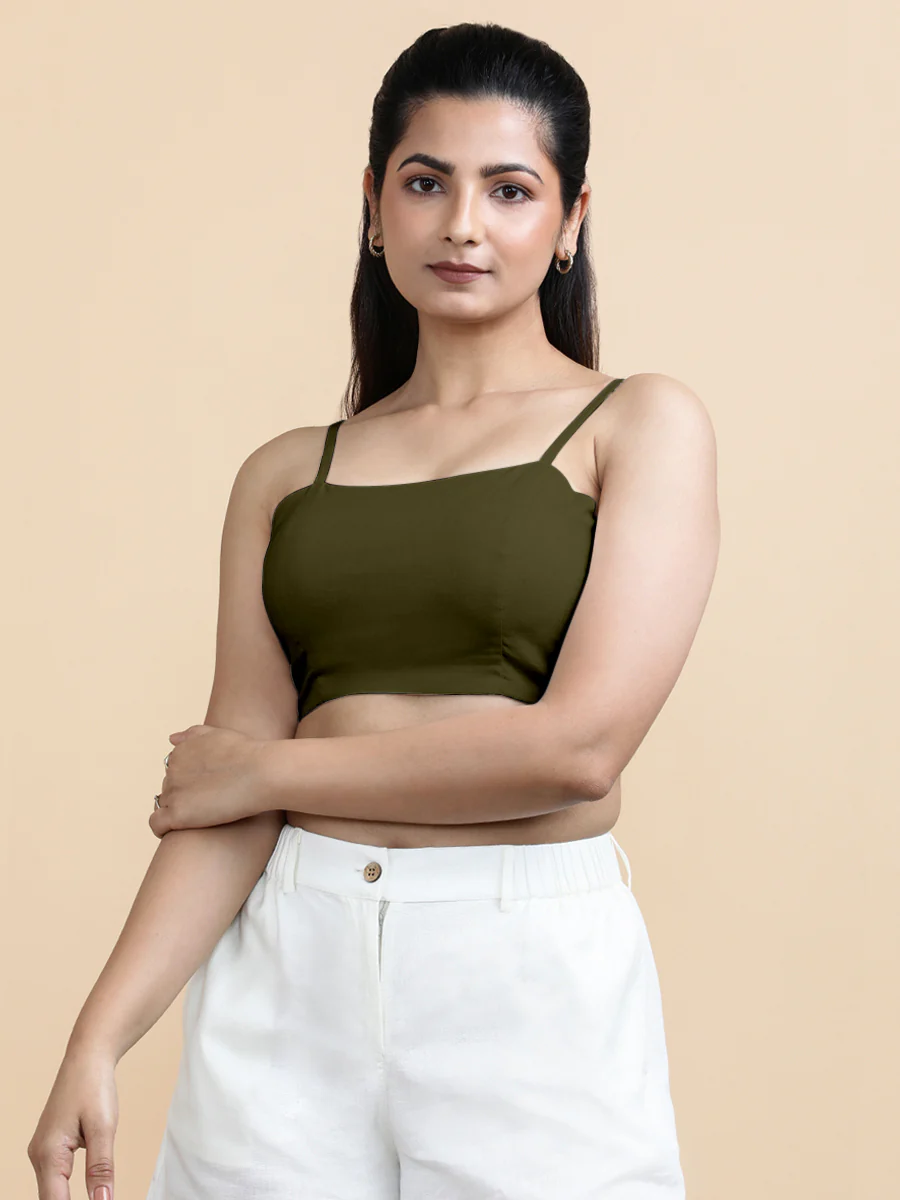 Gloria x Soma | Women's Cropped Top in Deep Olive Green Linen - Image 6