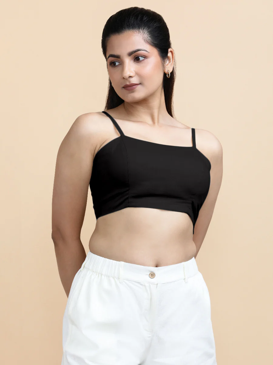 Gloria x Soma | Women's Cropped Top in Ebony Black Linen - Image 4