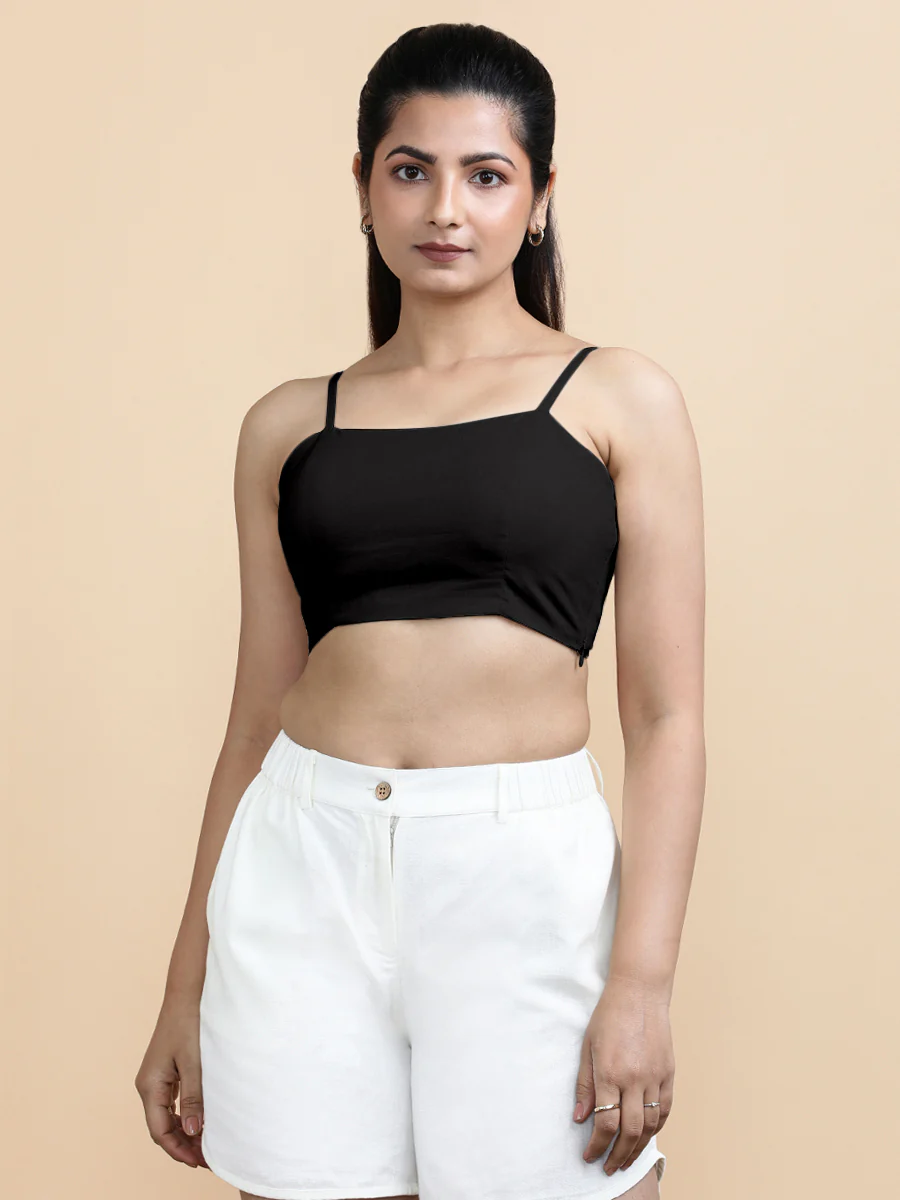 Gloria x Soma | Women's Cropped Top in Ebony Black Linen - Image 9