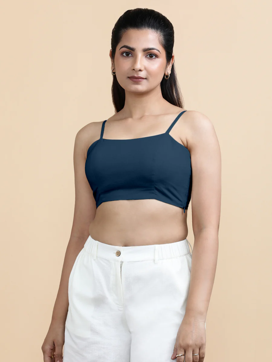 Gloria x Soma | Women's Cropped Top in Regal Blue Linen - Image 5