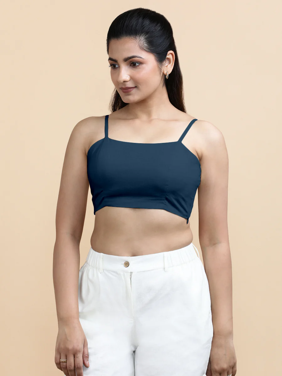 Gloria x Soma | Women's Cropped Top in Regal Blue Linen - Image 7