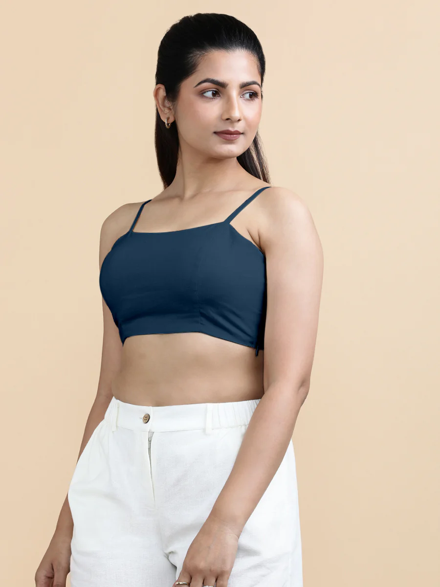Gloria x Soma | Women's Cropped Top in Regal Blue Linen - Image 8