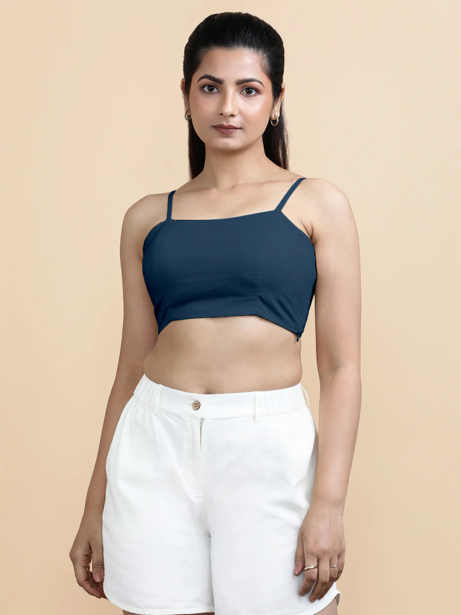Gloria x Soma | Women's Cropped Top in Regal Blue Linen - Image 9