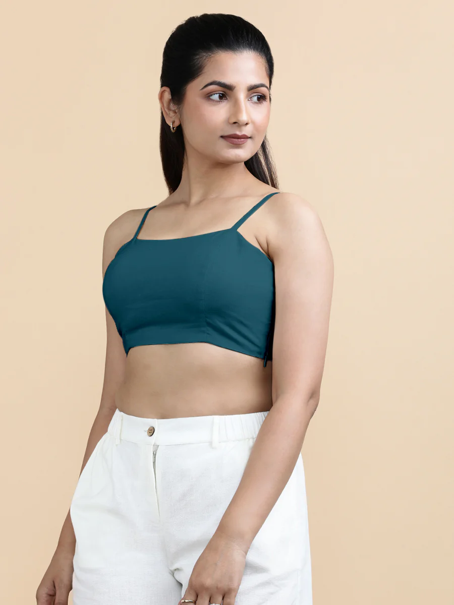 Gloria x Soma | Women's Cropped Top in Teal Blue Linen - Image 8