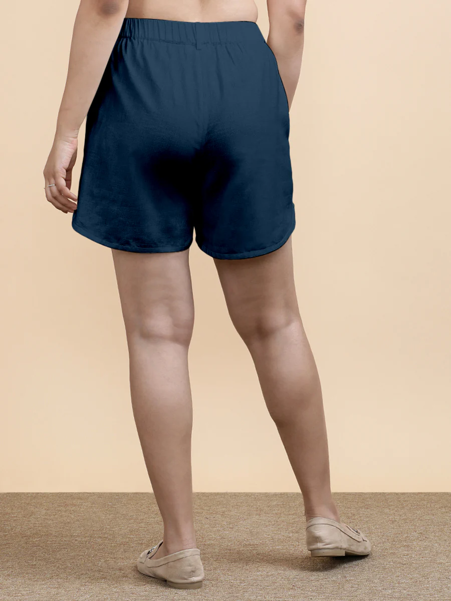 Daphne x Soma | Women's Dolphin Shorts in Regal Blue Linen - Image 2