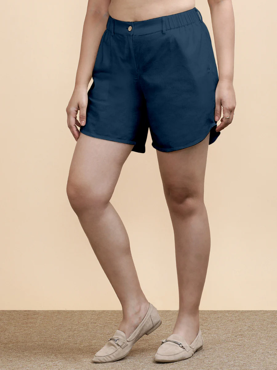 Daphne x Soma | Women's Dolphin Shorts in Regal Blue Linen - Image 3
