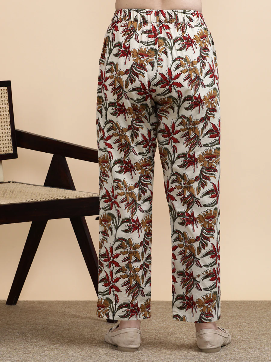 Tilda x Soma | Women's Regular Fit Trouser in Cream Blossom Block Print Cotton - Image 6