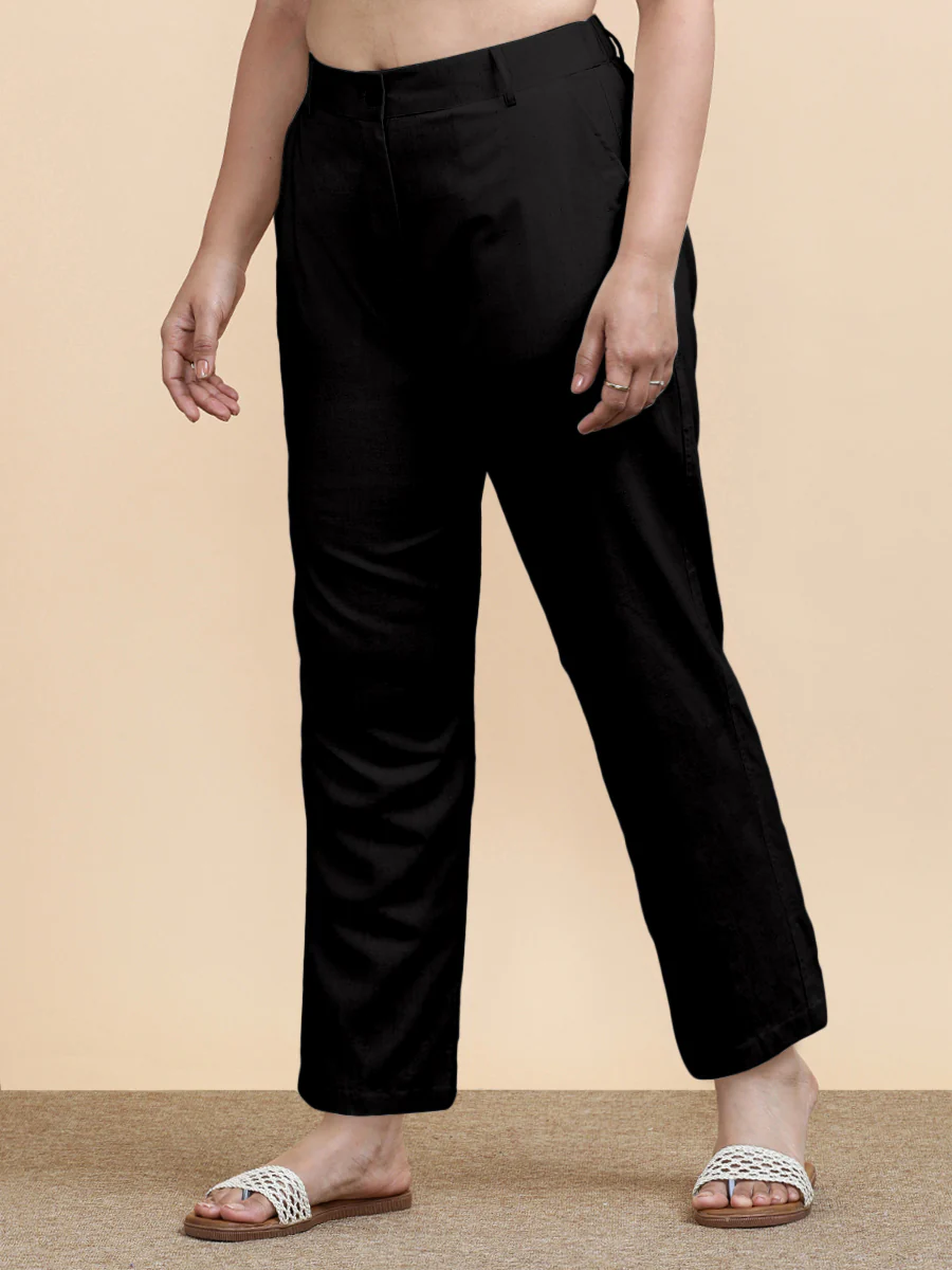 Laura x Soma | Women's Regular Fit Trouser in Ebony Black Linen