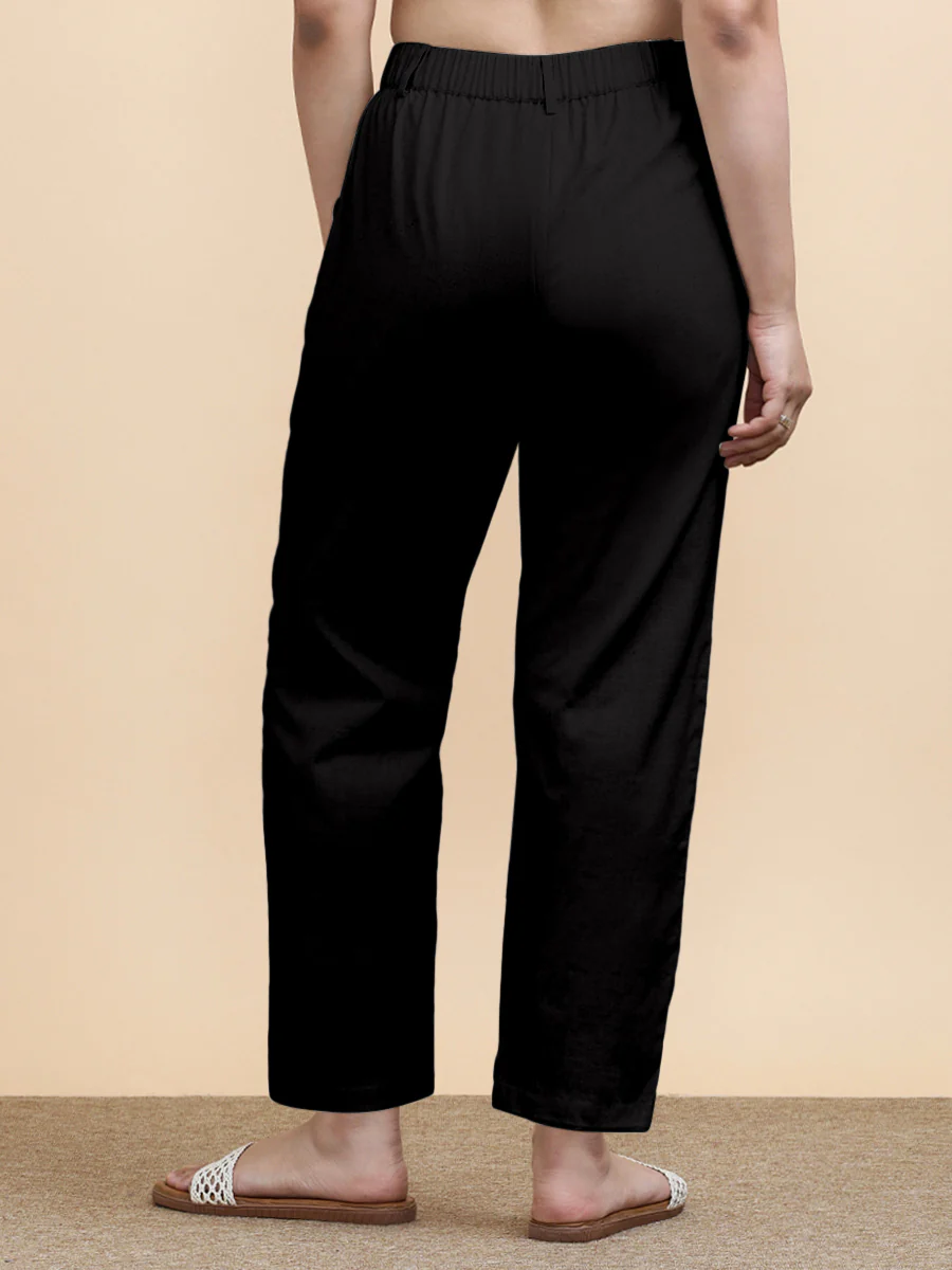 Laura x Soma | Women's Regular Fit Trouser in Ebony Black Linen - Image 2