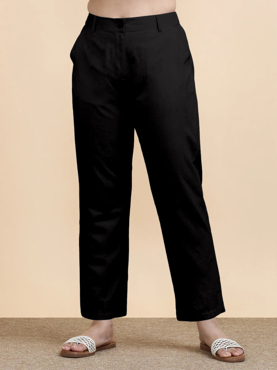 Laura x Soma | Women's Regular Fit Trouser in Ebony Black Linen - Image 6