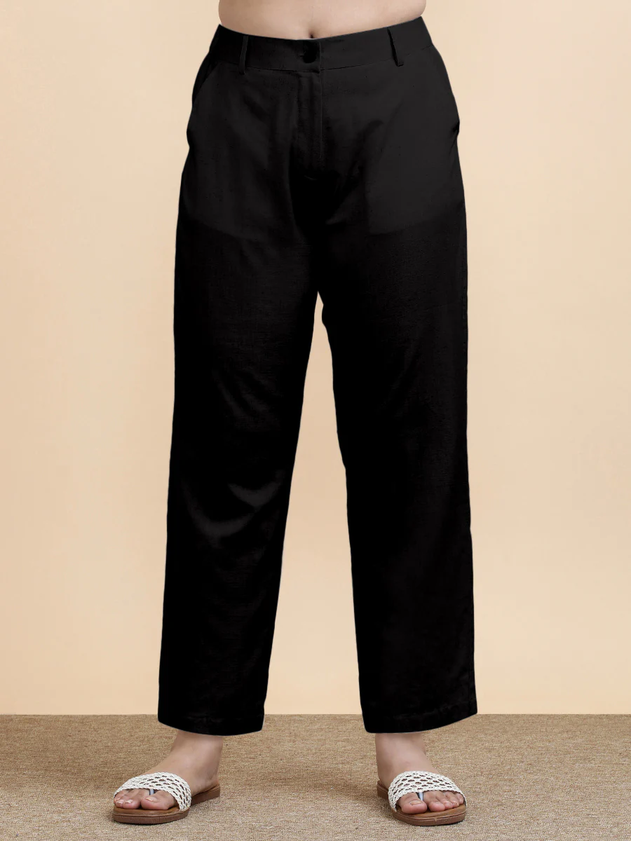Laura x Soma | Women's Regular Fit Trouser in Ebony Black Linen - Image 8