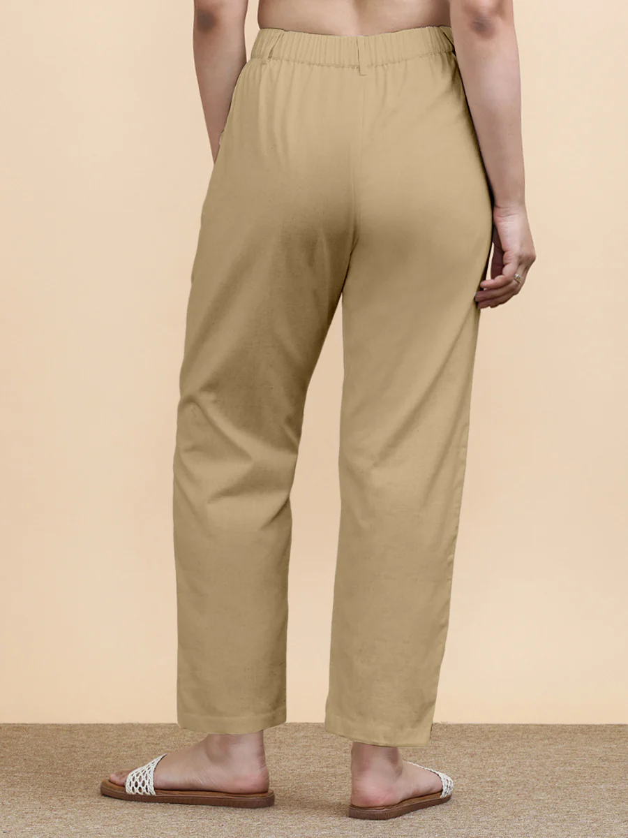 Laura x Soma | Women's Regular Fit Trouser in Ecru Beige Linen - Image 2