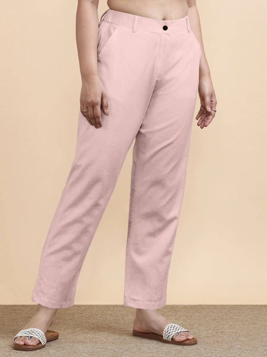 Laura x Soma | Women's Regular Fit Trouser in Misty Pink Linen