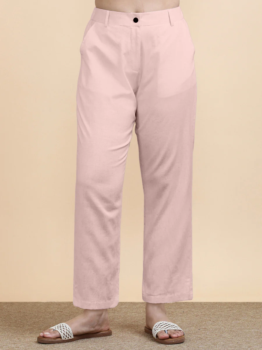 Laura x Soma | Women's Regular Fit Trouser in Misty Pink Linen - Image 3