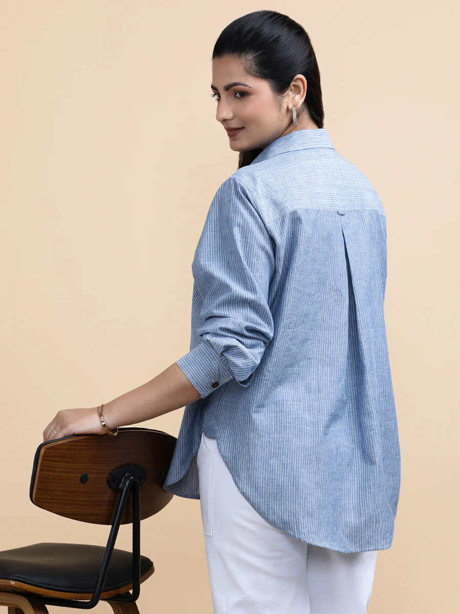Ava x Soma | Relaxed Women's Shirt in Nautical Stripes Handloom Khadi Cotton - Image 8