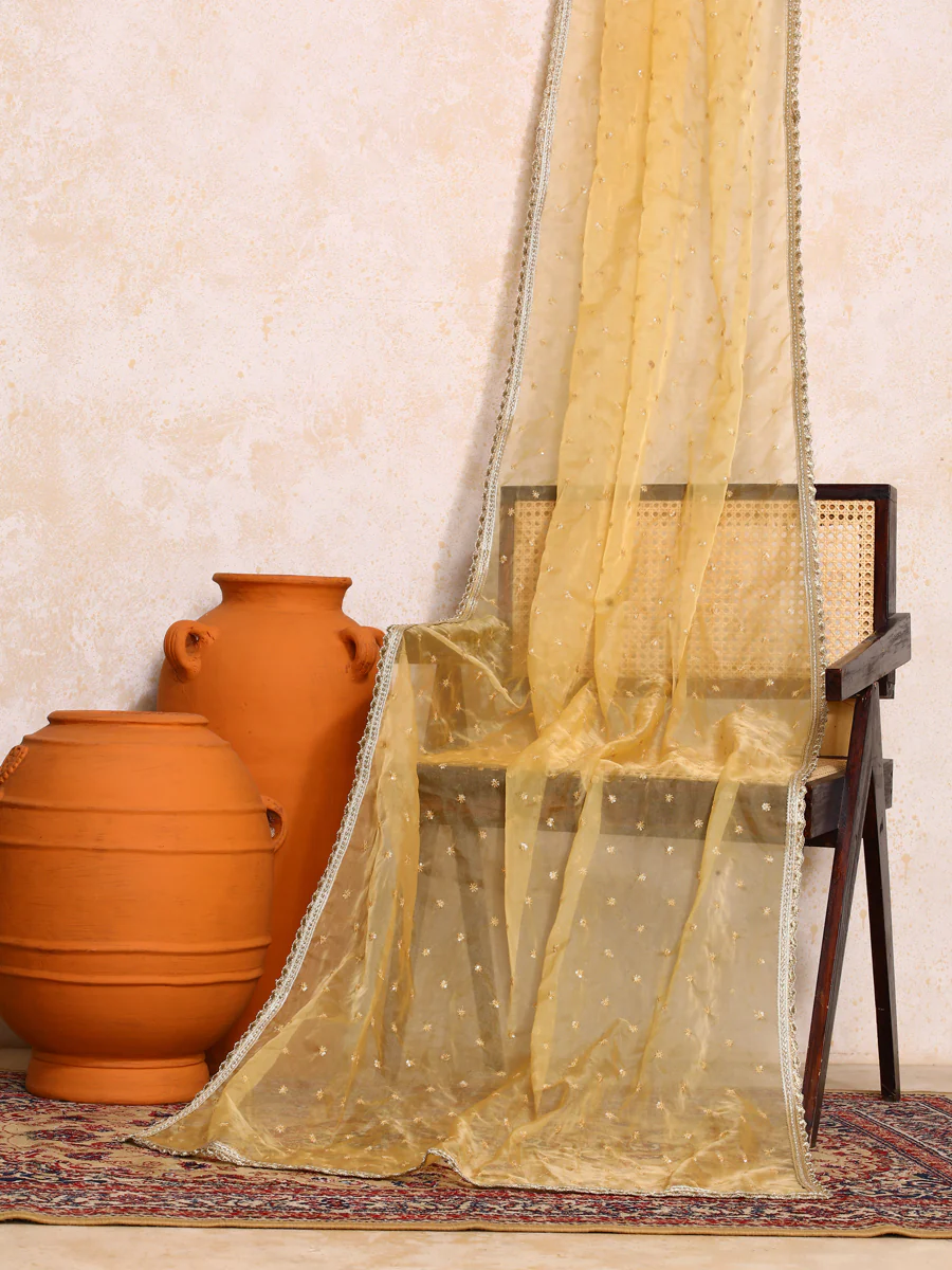 Zareen x Tyohaar | Sequined Gold Organza Dupatta - Image 4