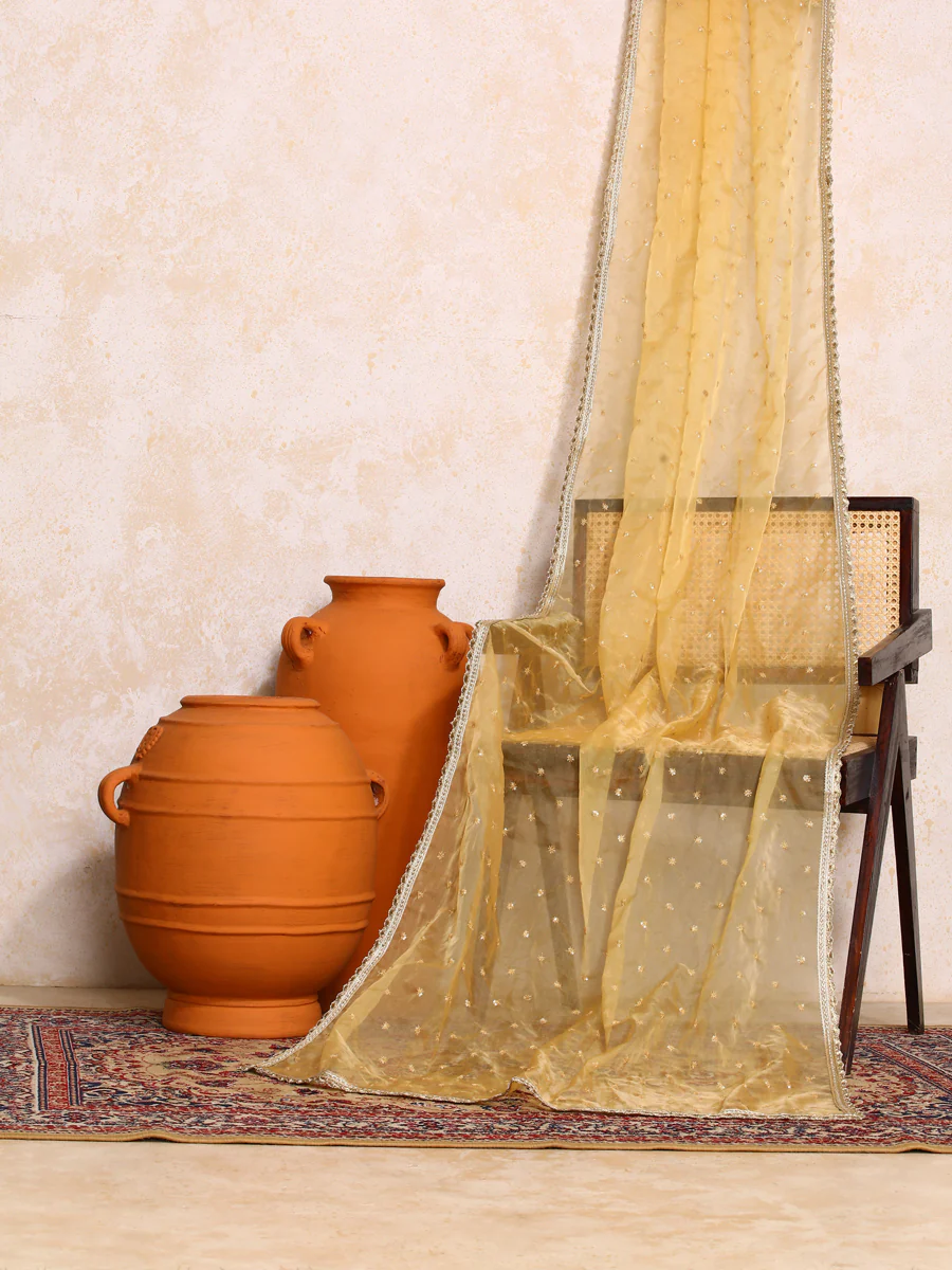 Zareen x Tyohaar | Sequined Gold Organza Dupatta - Image 6