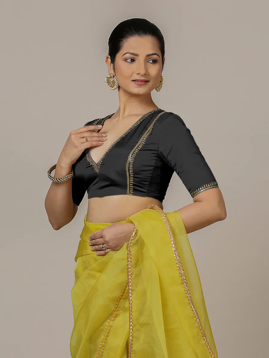 Zohra x Luxe | Black Blouse with Gold Hand Embroidery and FlexiFit™ Elastic Sides - Image 7
