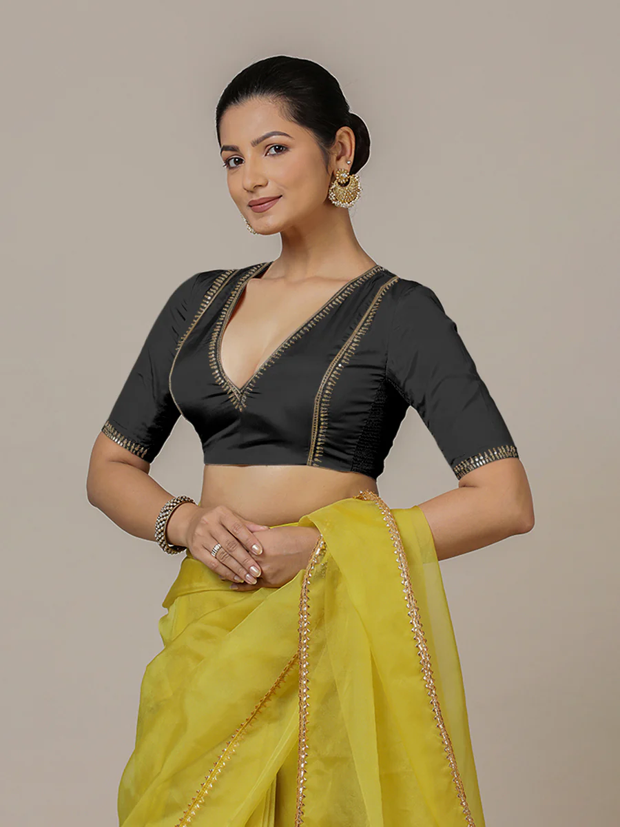 Zohra x Luxe | Black Blouse with Gold Hand Embroidery and FlexiFit™ Elastic Sides - Image 9